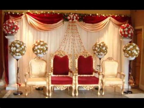 Hang sheer white curtains that billow in the breeze at the altar and surrounding the entryway. Wedding stage decoration - YouTube