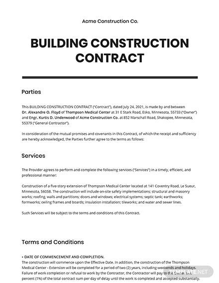 17 Construction Contract Word Templates Free Downloads
