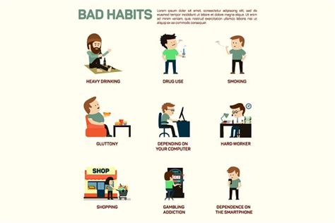 Infographic Of Popular Bad Habits Pre Designed Illustrator Graphics