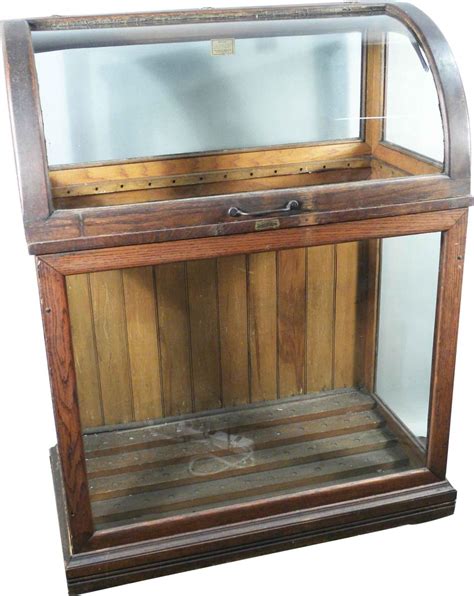 Oak Curved Glass Cane Store Display Cabinet