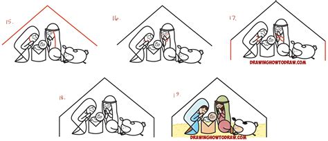 How To Draw Cartoon Nativity Scene With Mary Jesus And Joseph In A