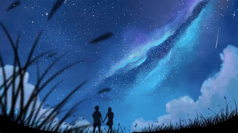 Download Wallpaper 1920x1080 Silhouettes Couple Starry