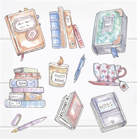 Book Stickers Printable Books And Novel Writing Hand Drawn Watercolor