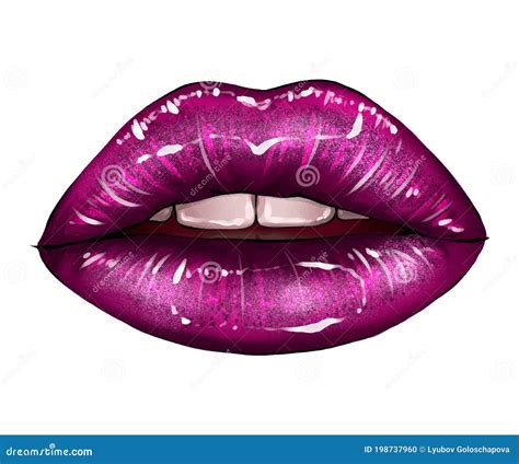hand drawn parted lips in dark purple color vampire parted lips dark lip color sparkle stock