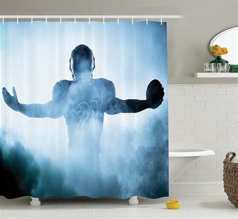 Sports Decor Shower Curtain Set By Heroic Shaped Rugby Player
