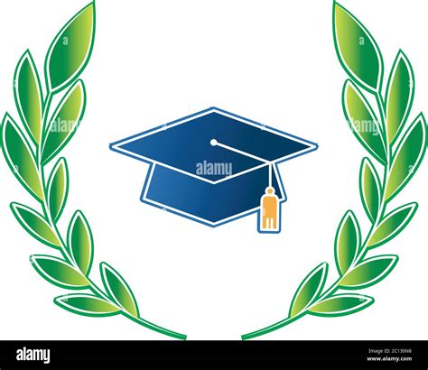 Blue Mortar Board Vector Icon With Green Laurel Great For Infographics