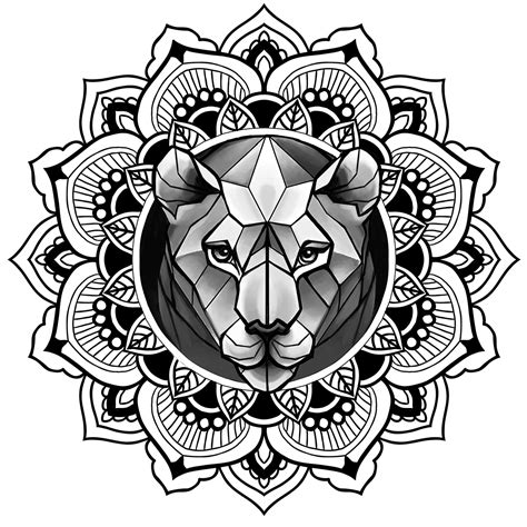 Je parle, je parle, mais il est temps que je vous laisse colorier ce magnifique félin ! Lion in mandala. Tattoo sketch, ornamental+dotwork. on Behance