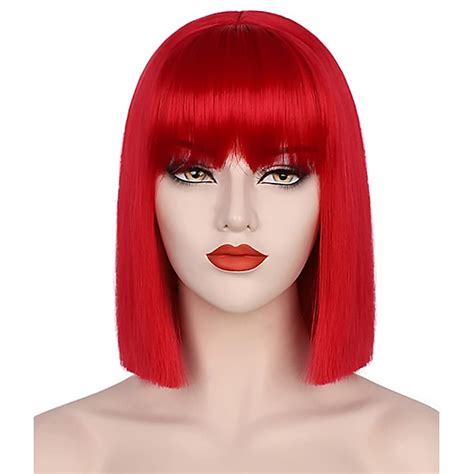 Women‘s Red Wig Short Red Bob Wig With Bangs Natural Look Soft