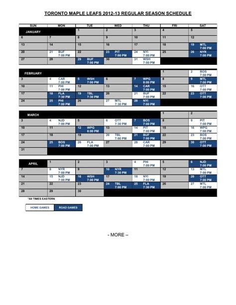 Printable Toronto Maple Leafs Home Schedule