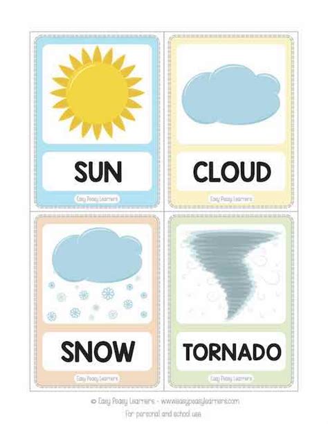 Weather Flash Cards Easy Peasy Learners