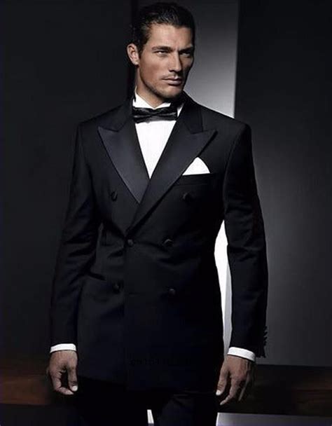 Fashion Style Man Suit Black Groom Tuxedos Groomsmen Double Breasted