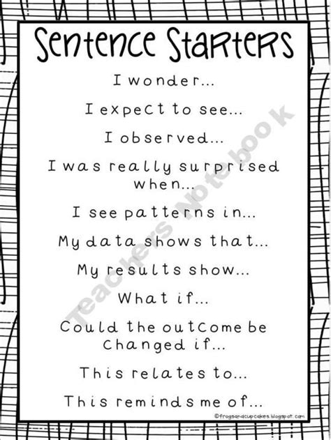 Observation Journal sentence starters / sentence stems. | Units - Grade