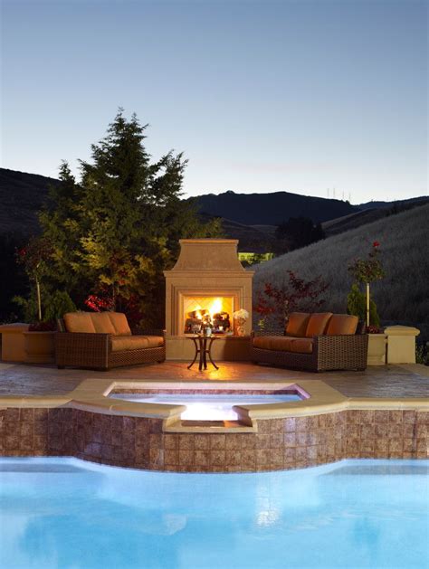 Outdoor Gas Fireplace Pool In Patio Traditional With Hills Elevated Hot