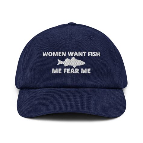 Women Want Fish Me Fear Me Embroidered Corduroy Hat Etsy