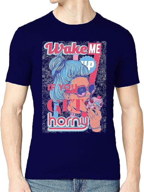 Desconocido Wake Me Up If You Get Horny Kinky Hottie Camiseta Con Cuello Redondo Para Hombre