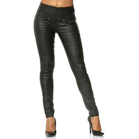 Zogaa Womens Leather Pants High Waist Skinny Pencil Pants Black Pu Sexy Slim Fit Casual