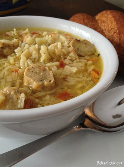 This chicken & brown rice soup is a big family soup. Chicken Sausage & Basmati Rice Soup - Baked Chicago