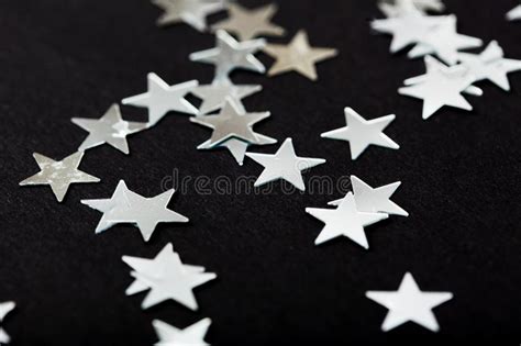 Silver Stars Decoration On Black Background Stock Image Image Of