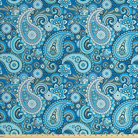 Blue Paisley Fabric By The Yard Waterdrop Navy Ornament Etsy
