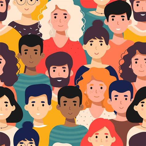 Vector Seamless Pattern With Young Men Women Crowd Of Men Women