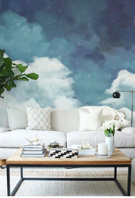 Fantastic Starry Sky Wallpaper Removable Clouds Wall Mural For Etsy