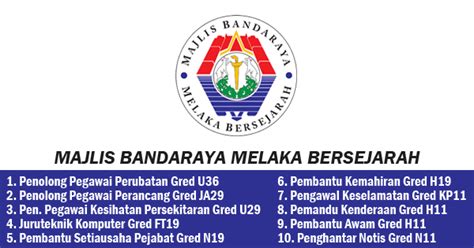 Ia juga bertanggungjawab pada kesihatan dan sanitasi awam, pengurusan dan. Jawatan Kosong di Majlis Bandaraya Melaka Bersejarah (MBMB)