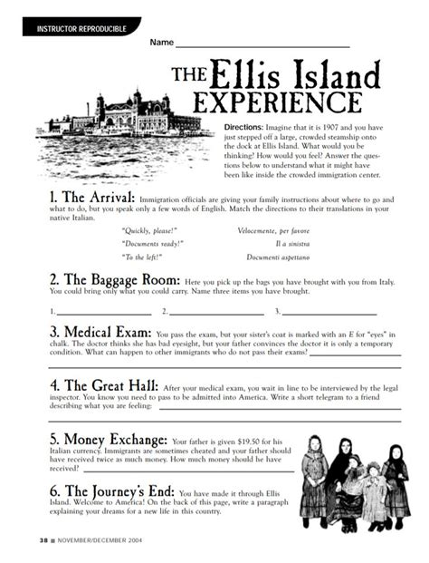 Worksheet On Ellis Island And Asking Students To Put Themselves In The