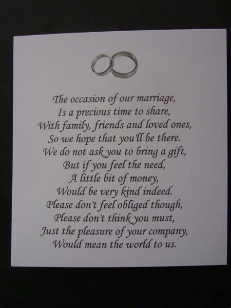 Wedding Poems Asking For Money Gifts Not Presents Ref No Ebay