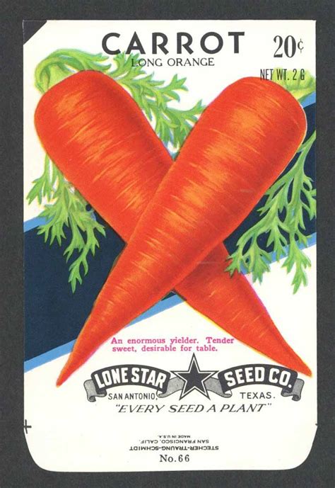 Carrot Vintage Lone Star Seed Packet Long Thelabelman