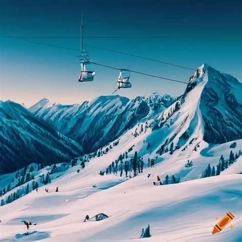 Snowy Mountain Scene At A Ski Resort On Craiyon