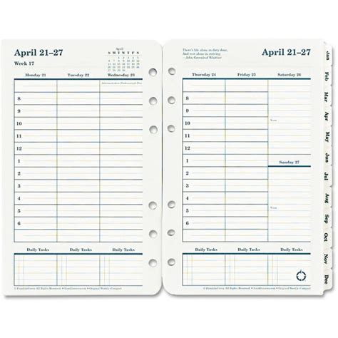 35418 Franklin Covey Original Planner Refill Weekly 1 Year
