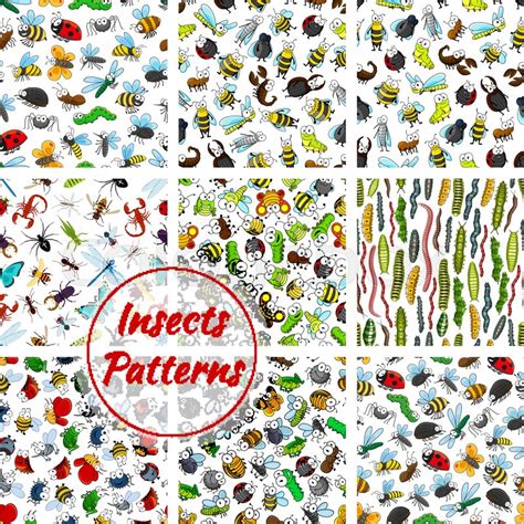 Insects And Bugs Patterns Set Cartoon Stock Vector Colourbox