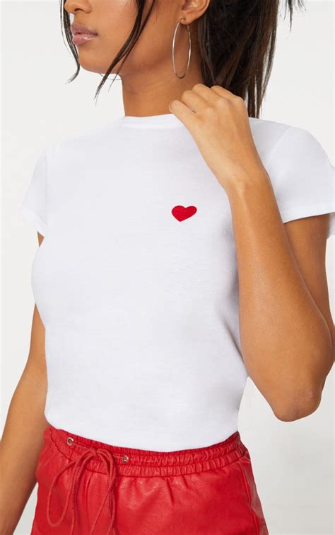 White Love Heart Jersey T Shirt Tops Prettylittlething