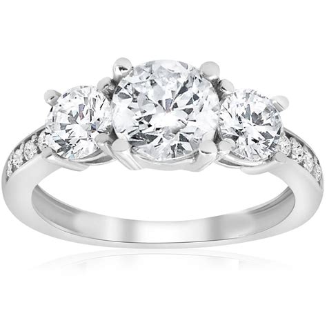 2 Ct Twd Three Stone Diamond Engagement Ring 14k White Gold Anniversary
