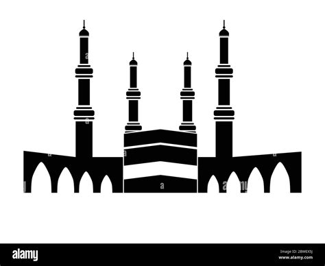 Kaaba At The Great Mosque Of Mecca Black And White Pictogram Eps
