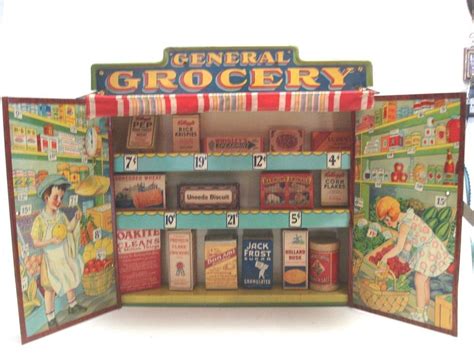 Vintage 1940 S Tin Litho Toy General Grocery Store W Groceries By
