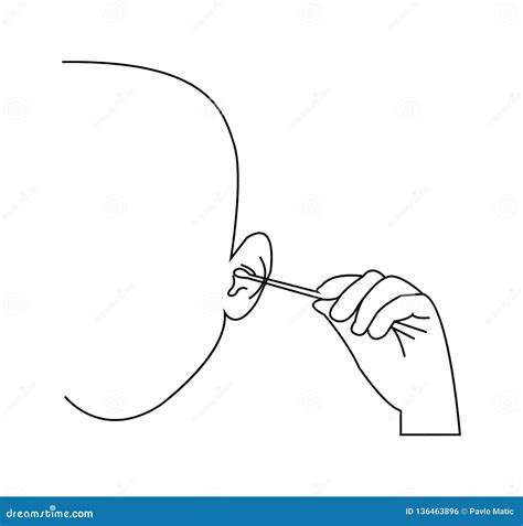 Person Cleaning His Ears Line Art Stock Vector Illustration Of Shape