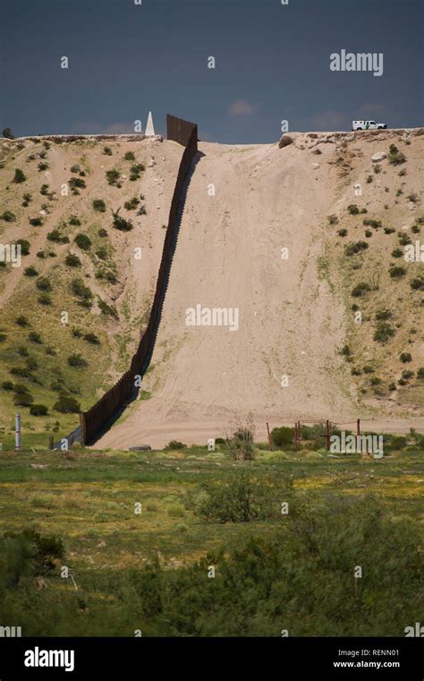 The Us Mexico Border Fence Along A Steep Hill In Sunland Park New