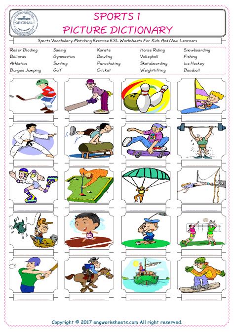 Sports Vocabulary Matching Exercise Esl Worksheets For Kids And New