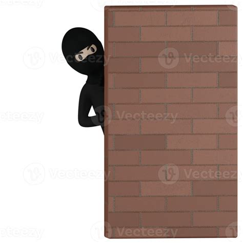3d Isolated Robber Man Hiding Behind Brick Wall 10112259 Png