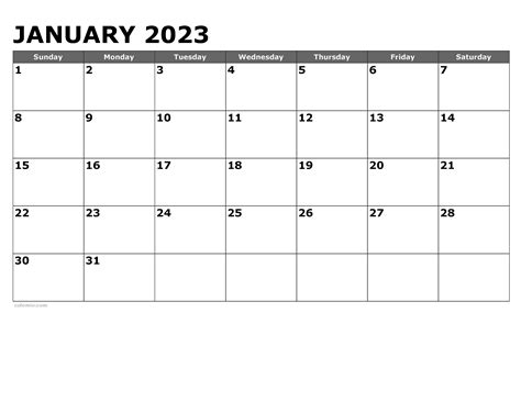 January 2023 Calendar Free Printable Pdf Xls And Png