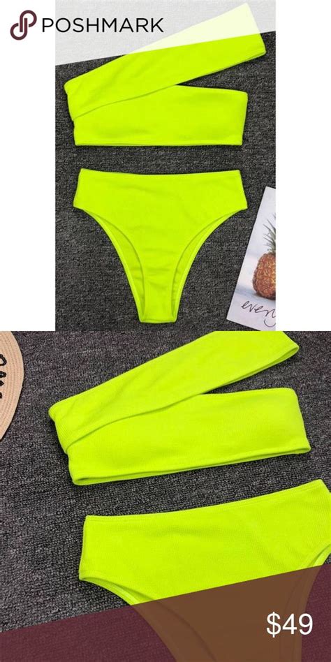 Neon Green Asymmetrical Strap Bikini As Seen Price Firm Style Link