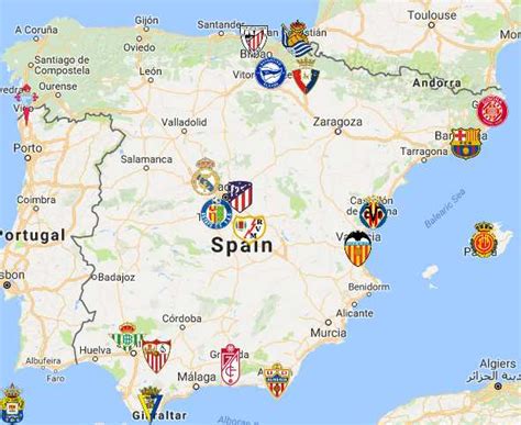 La Liga Map Clubs Sport League Maps Maps Of Sports Leagues