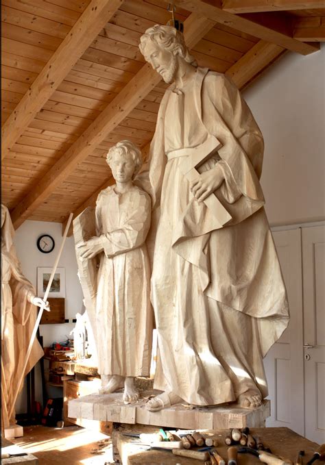 Two Wood Carved Statues From Mussner G Vincenzo Art Studio For A