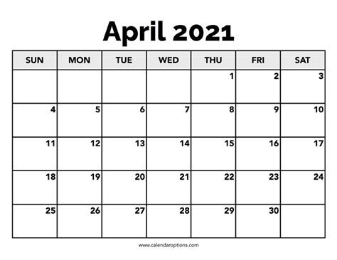 Download printable version (490.79 kb) good sleep for good health. Calendar April 2021 - Calendar Options