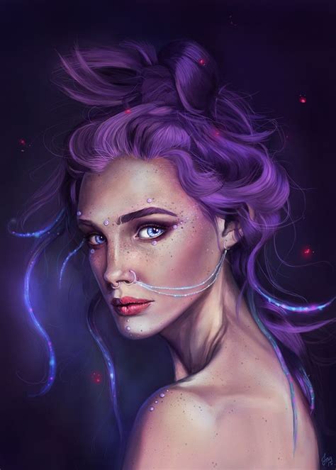 Freckles Purple Hair Nose Ring Face Jewellery Light Fantasy Art