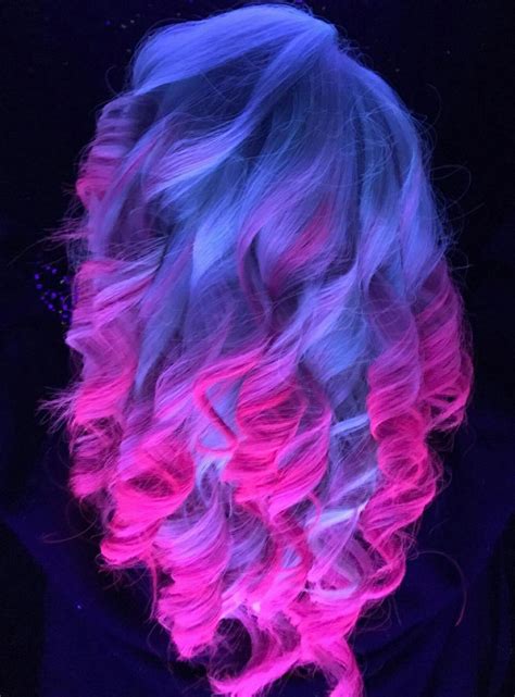 electric glow in the dark purple pink ombre dyed hair color vpfashion neon hair color cute