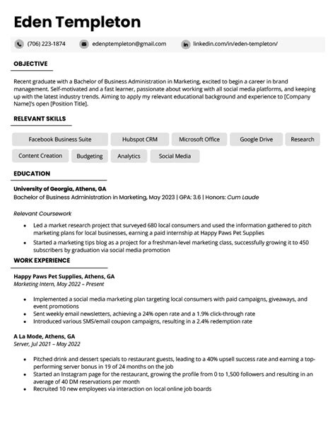 Writing An Undergraduate Resume With Examples