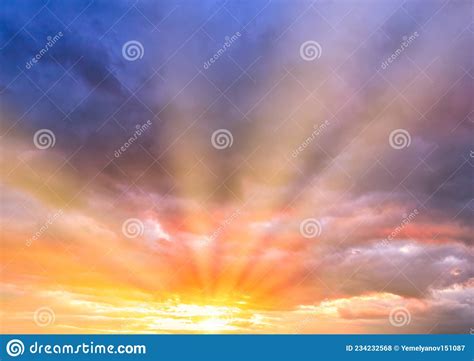 Dramatic Cloudy Sky At Sunset Or Sunrise Stock Photo Image Of Evening