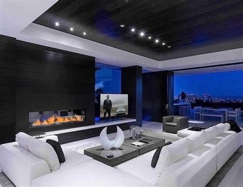 Luxury Modern Black And White Living Room Decor With Huge U Shaped